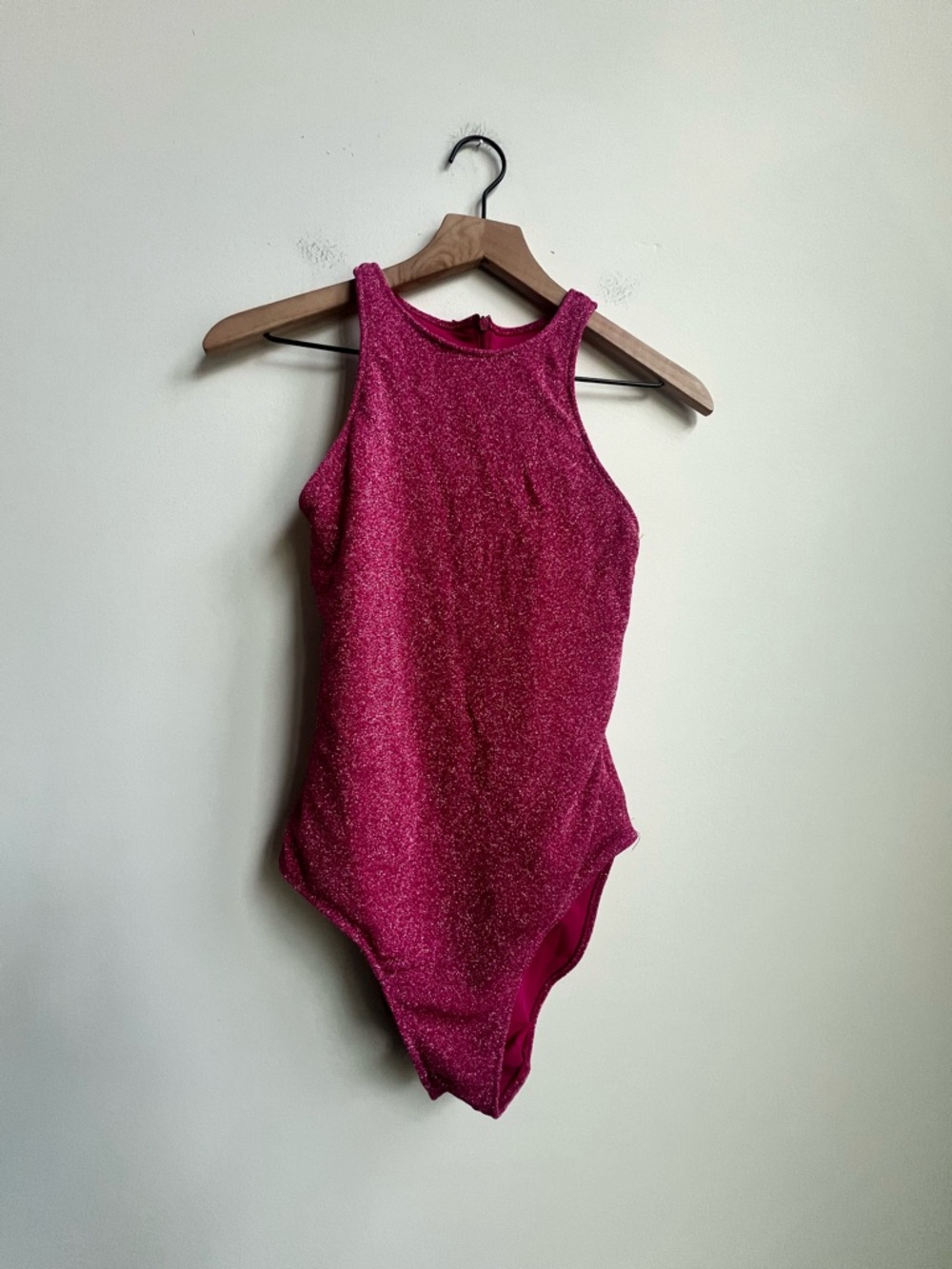Good American 2 Hawiian Pink Sparkle High Neck One Piece Swim Swimsuit Racerback - Picture 5 of 15